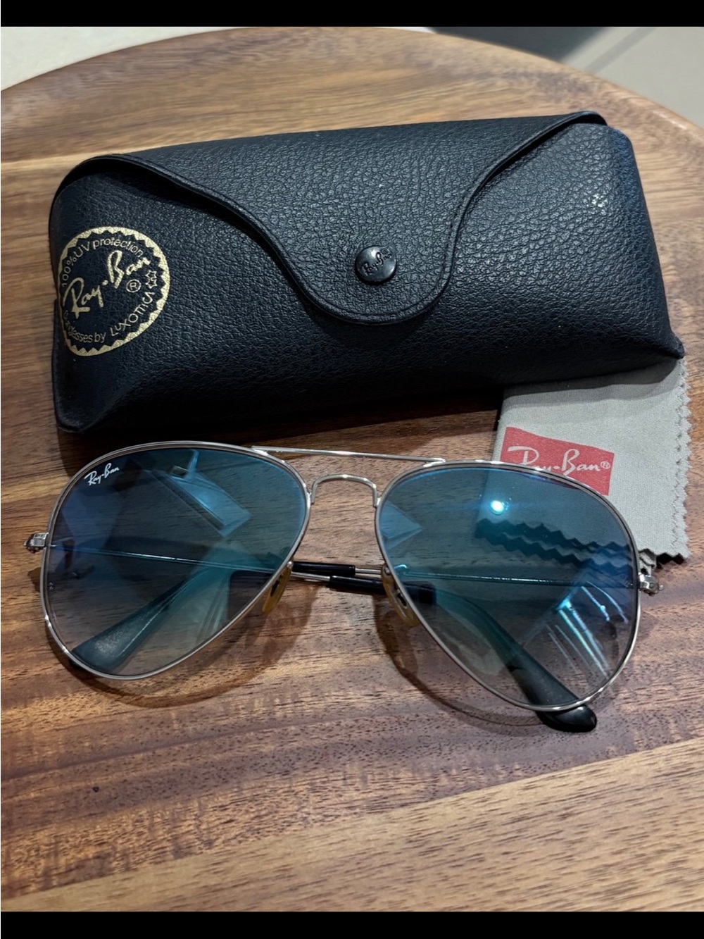 Ray-Ban Aviator Sunglasses (Unisex) Blue Gradient Lenses Silver Frame